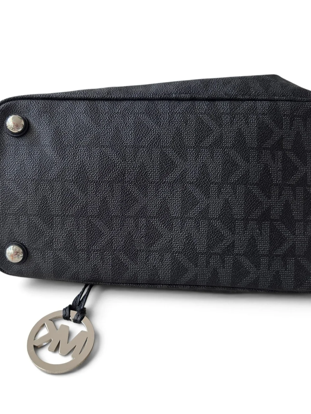 Michael Kors Black MK Logo Tote with Front Pocket and Silver Charm